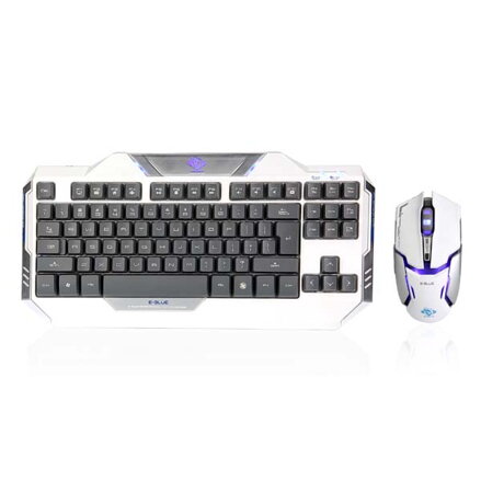 E-BLUE Auroza, Sada klávesnice s optickou herní myší, US, herní, drátová (USB), bílá