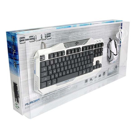 E-BLUE Auroza, Sada klávesnice s optickou herní myší, US, herní, drátová (USB), bílá