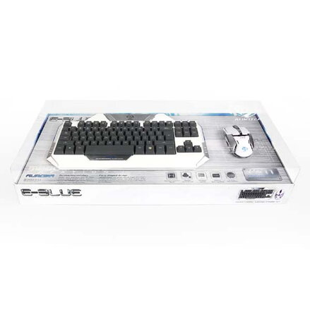 E-BLUE Auroza, Sada klávesnice s optickou herní myší, US, herní, drátová (USB), bílá