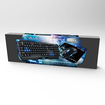 E-BLUE Polygon, Sada klávesnice s myší Cobra II, US, herní, a podložkou Mazer Marface S typ drátová (USB), černo-modrá