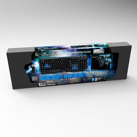 E-BLUE Polygon, Sada klávesnice s myší Cobra II, US, herní, a podložkou Mazer Marface S typ drátová (USB), černo-modrá