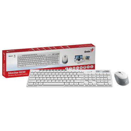 Genius SlimStar 8230, sada klávesnice s bezdrátovou optickou myší, 1x AA, 1x AA, CZ/SK, klasická, Dual-Mode typ bezdrátová, bílá,
