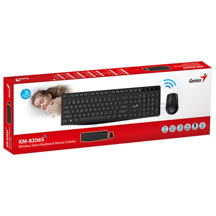 Genius KM-8206S, sada klávesnice CZ/SK, klasická, 2.4 [Ghz], bezdrátová, černá, ne