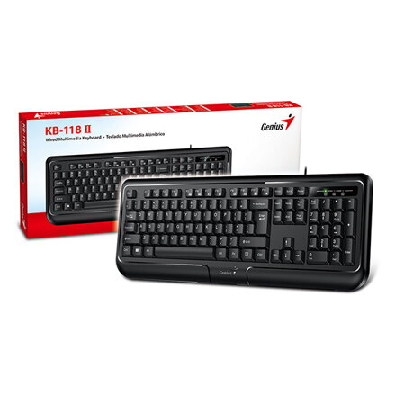 Genius KB-118 II, klávesnice CZ/SK, klasická, voděodolná typ drátová (PS/2), černá