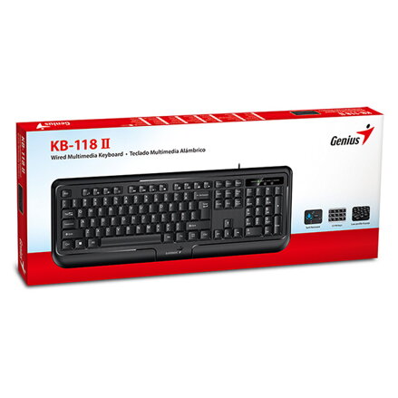 Genius KB-118 II, klávesnice CZ/SK, klasická, voděodolná typ drátová (PS/2), černá