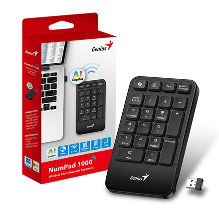 Genius NumPad 1000 COPILOT, numerická klávesnice bezdrátová, černá