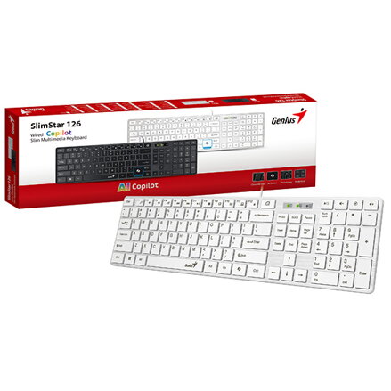 Genius SlimStar 126 COPILOT, klávesnice CZ/SK, klasická, drátová (USB), bílá