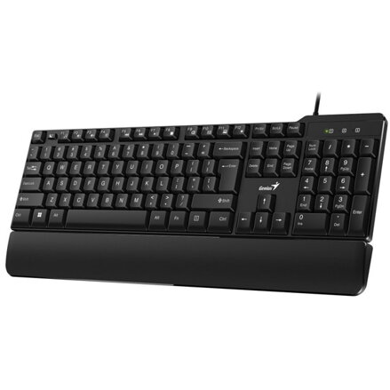 Genius KB-100XP, klávesnice CZ/SK, klasická, voděodolná, typ drátová (USB), černá, ergo předložka