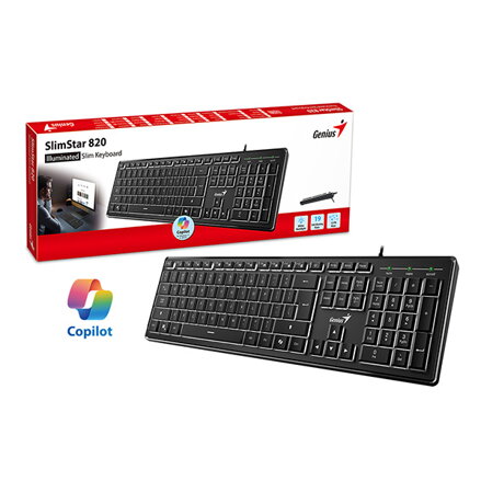 Genius SlimStar 820, klávesnice CZ/SK, slim typ drátová (USB), černá, Podsvícená