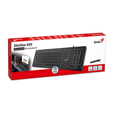 Genius SlimStar 820, klávesnice CZ/SK, slim typ drátová (USB), černá, Podsvícená