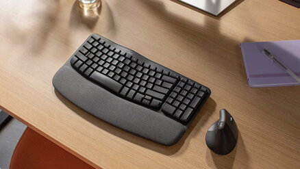 Logitech WAVE KEYS, klávesnice, US, ergonomická, bezdrátová, černá