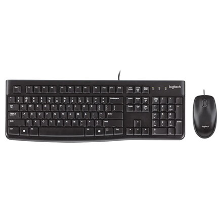 Logitech MK120, sada klávesnice s drátovou optickou myší, US, klasická, drátová (USB), černá