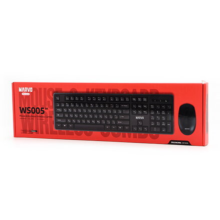 Marvo WS005 BK, klávesnice s bezdrátovou myší, US, kancelářská, černá