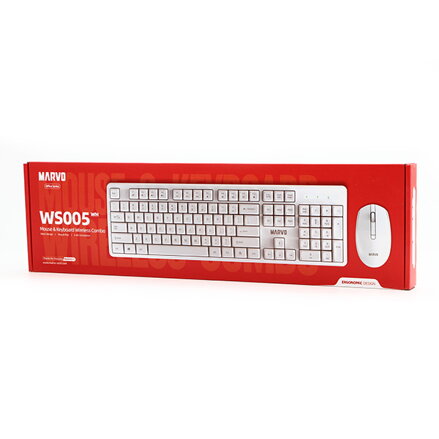 Marvo WS005 WH, klávesnice s bezdrátovou myší, US, kancelářská, bílá