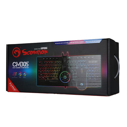 Marvo CM305, RGB sada klávesnice s herní myší a sluchátky, CZ/SK, herní, membránová typ drátová (USB), černá, RGB podsvícená