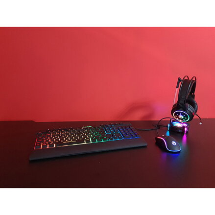 Marvo CM305, RGB sada klávesnice s herní myší a sluchátky, US, herní, membránová typ drátová (USB), černá, RGB podsvícená