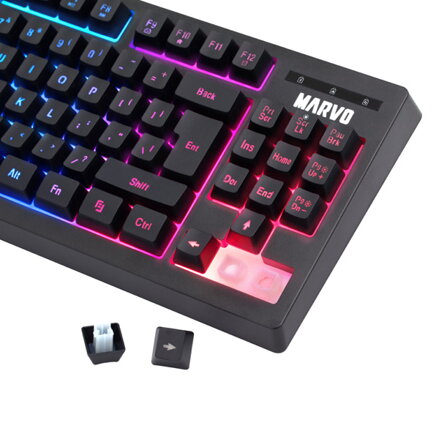 Marvo CM310 EN, RGB sada klávesnice s herní myší a podložkou, US, herní, membránová typ drátová (USB), černá, podsvícená