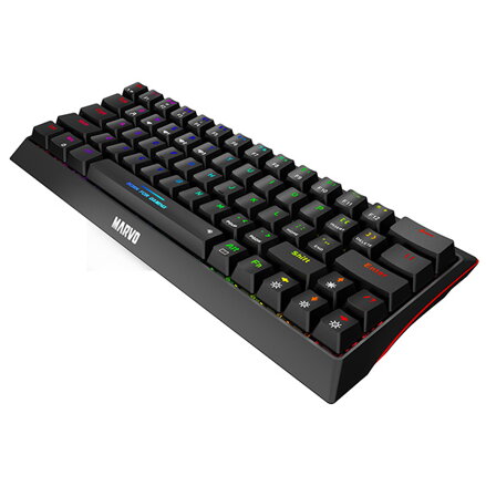 Marvo HECATE 61WR, klávesnice US, herní, Tri-mode, černá, mechanická, Rainbow podsvícení, červené spínače