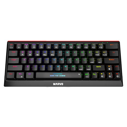 Marvo HECATE 61WR, klávesnice US, herní, Tri-mode, černá, mechanická, Rainbow podsvícení, červené spínače
