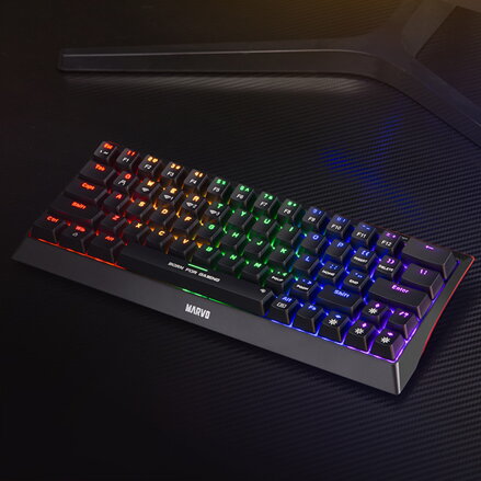 Marvo HECATE 61WR, klávesnice US, herní, Tri-mode, černá, mechanická, Rainbow podsvícení, červené spínače