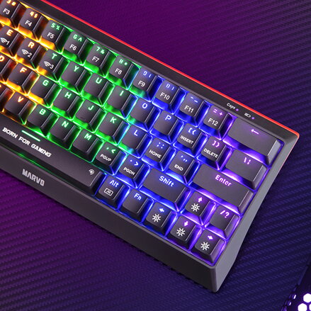 Marvo HECATE 61WR, klávesnice US, herní, Tri-mode, černá, mechanická, Rainbow podsvícení, červené spínače