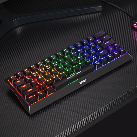 Marvo HECATE 61WR, klávesnice US, herní, Tri-mode, černá, mechanická, Rainbow podsvícení, červené spínače