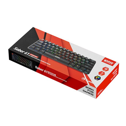 Marvo SABER 61, klávesnice US, herní, drátová (USB), černá, mechanická, podsvícení