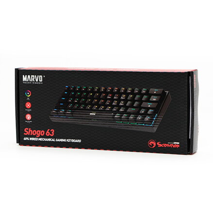 Marvo SHOGO 63, klávesnice US, herní, drátová (USB), černá, mechanická, podsvícení