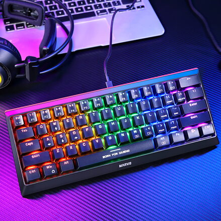 Marvo KG962G EN - R, klávesnice US, herní, mechanická typ drátová (USB), černá, RGB, červené spínače