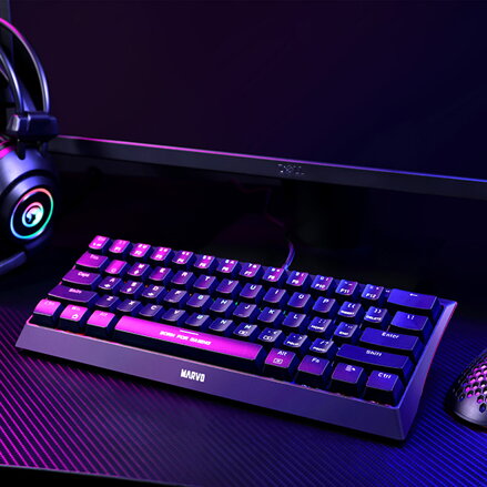 Marvo KG962G EN - R, klávesnice US, herní, mechanická typ drátová (USB), černá, RGB, červené spínače
