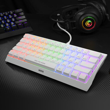 Marvo KG962G WH EN - R, klávesnice US, herní, mechanická typ drátová (USB), bílá, RGB, červené spínače