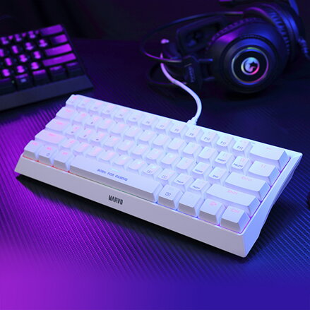 Marvo KG962G WH EN - R, klávesnice US, herní, mechanická typ drátová (USB), bílá, RGB, červené spínače