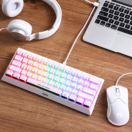 Marvo KG962G WH EN - R, klávesnice US, herní, mechanická typ drátová (USB), bílá, RGB, červené spínače
