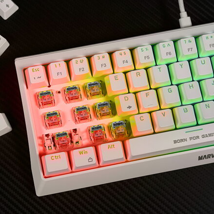 Marvo KG962G WH EN - R, klávesnice US, herní, mechanická typ drátová (USB), bílá, RGB, červené spínače