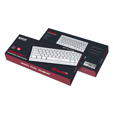 Marvo KG962G WH EN - R, klávesnice US, herní, mechanická typ drátová (USB), bílá, RGB, červené spínače