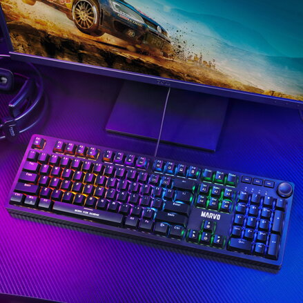 Marvo KG954 EN, Klávesnice US, herní, membránová typ drátová (USB), černá, podsvícená