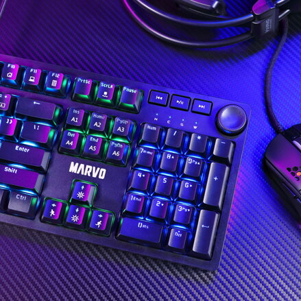 Marvo KG954 EN, Klávesnice US, herní, membránová typ drátová (USB), černá, podsvícená