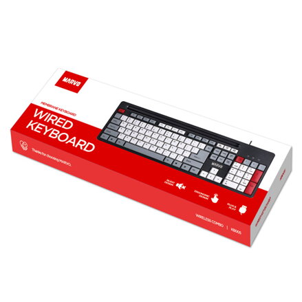 Marvo KB005, klávesnice US, klasická, drátová (USB), černo-červená