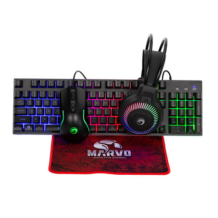 Marvo LOOT 40, sada klávesnice s herní myší, podložkou a sluchátky, CZ/SK, drátová (USB), černá, podsvícená Marvo LOOT 40, sada klávesnice s herní myší, podložkou a sluchátky, CZ/SK, drátová (USB), černá, podsvícená