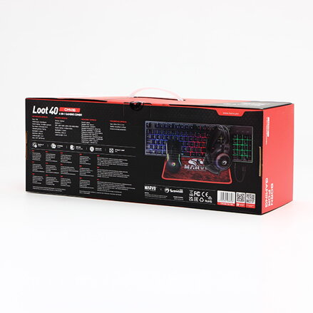 Marvo LOOT 40, sada klávesnice s herní myší, podložkou a sluchátky, CZ/SK, drátová (USB), černá, podsvícená Marvo LOOT 40, sada klávesnice s herní myší, podložkou a sluchátky, CZ/SK, drátová (USB), černá, podsvícená