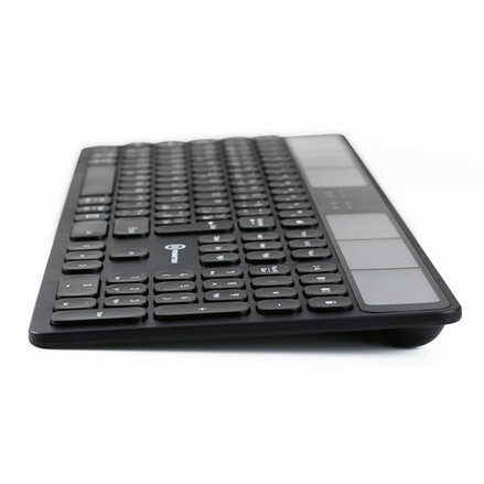 Powerton SolarSlim, Solární klávesnice CZ/SK, Multi-Device typ 2.4 GHz Dongle + Dual Bluetooth, bezdrátová, černá