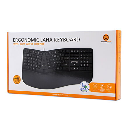 Powerton LANA, ergonomická klávesnice CZ/SK, drátová (USB), černá