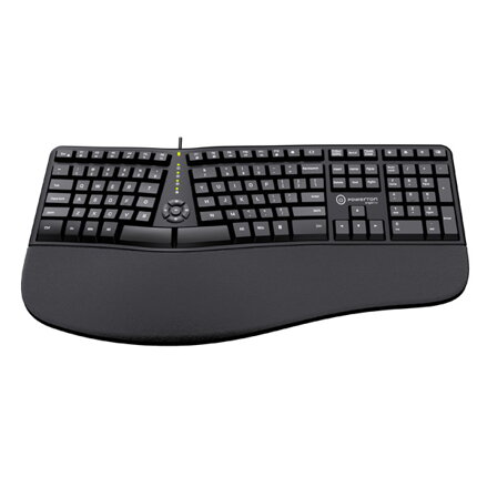 Powerton LANA, ergonomická klávesnice US, drátová (USB), černá
