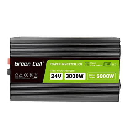 Green Cell PowerInverter LCD 24 V 3000W/60000W měnič napětí do auta s displejem - čistá sinusová křivka