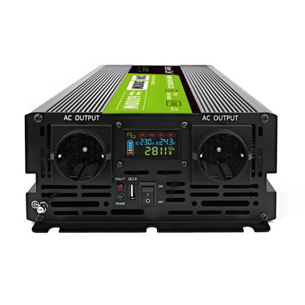 Green Cell PowerInverter LCD 24 V 3000W/60000W měnič napětí do auta s displejem - čistá sinusová křivka