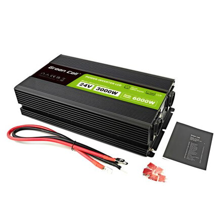 Green Cell PowerInverter LCD 24 V 3000W/60000W měnič napětí do auta s displejem - čistá sinusová křivka