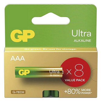 Baterie alkalická, AAA (LR03), AAA, 1.5V, GP, blistr, 8 pack, ULTRA