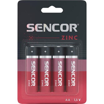 Baterie zinkouhlíková, AA, 1.5V, Sencor, blistr, 4-pack