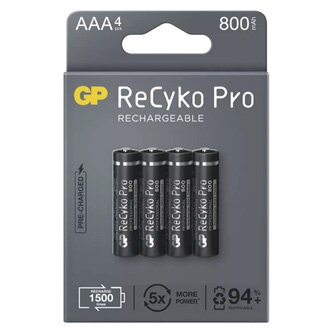 Nabíjecí baterie, AAA (HR03), 1.2V, 800 mAh, GP, papírová krabička, 4-pack, ReCyko Pro