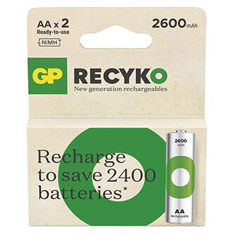 Nabíjecí baterie, AA (HR6), 1.2V, 2600 mAh, GP, papírová krabička, 2-pack, ReCyko